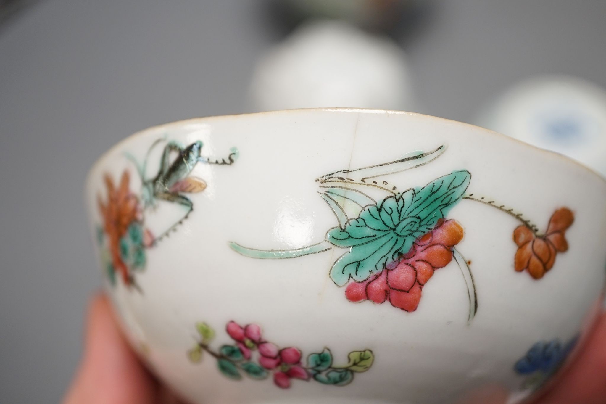 Nine Chinese porcelain tea bowls, tallest 6 cm.
